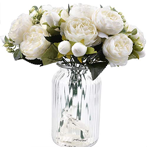 XONOR 4 Ramos de Flores de Seda de peonía Artificial Falsa Flor Gloriosa para el Banquete de Boda Nupcial decoración del hogar, 5 Tenedores, 9 Cabeza