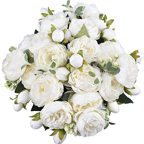 XONOR 4 Ramos de Flores de Seda de peonía Artificial Falsa Flor Gloriosa para el Banquete de Boda Nupcial decoración del hogar, 5 Tenedores, 9 Cabeza