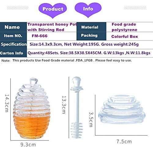 XXLYY Tarros de plástico para Miel para Almacenamiento, Juego de condimentos para Mermelada de Desayuno, Caja de ricino con Varilla para agitar, Botella de Aceite para Especias