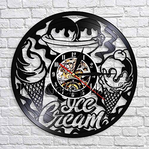 XYVXJ Ice Cream Art Reloj de Pared Decorativo Diseño Moderno Postre Vinyl Record Reloj de Pared Personalidad Decoración para heladería