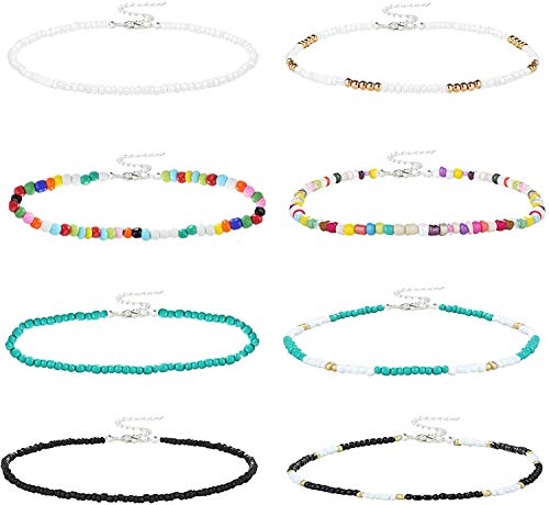 YADOCA 8 Piezas Collar Gargantilla de Cuentas de Semillas Gargantilla Boho de Colores Joyería de Cadena para Mujeres Niñas Ajustable