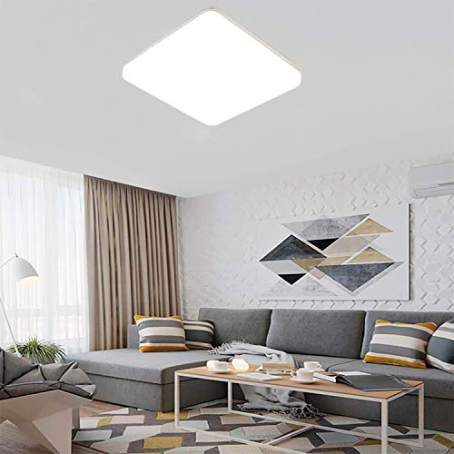 Yafido LED Lámpara de Techo Moderna 48W Plafón Led Cuadrado Ultra Delgado Downlight Blanco Natural 4000K 4320LM adecuada para Cocina Balcón Dormitorio Corredor Sala de Estar 30*30*4cm No-Regulable