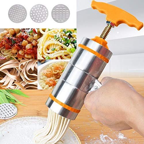 YANGJ Utensilios de Cocina 3 moldes Hogar Manualmente pequeño Acero Inoxidable Estilo de prensado Máquina de Fideos de Mano (Naranja) (Color : Naranja)