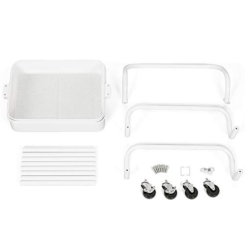 YEAKOO 3 niveles de metal Rolling Utility Carro de almacenamiento multifunción Carrito de servicio con asa superior 2 ruedas con cerradura para el cuarto de baño, cocina, oficina, color blanco