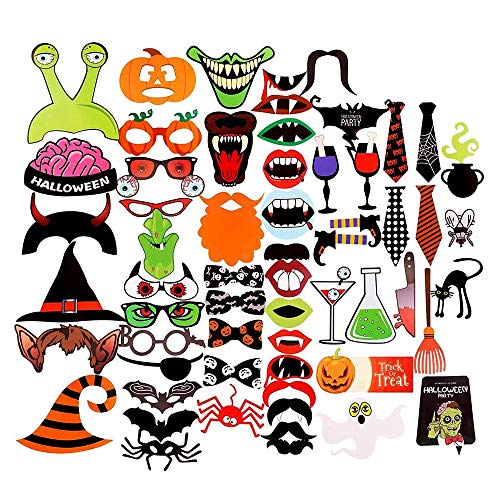 Yeemeen 59PZ DIY Photo Booth Accesorios Halloween Photo Booth Props Complementos Decorativos Para Fiesta y Fotografías Kit de Accesorios para Fotomatón para Fiesta Pub Decor Bar Party Holiday Supplies