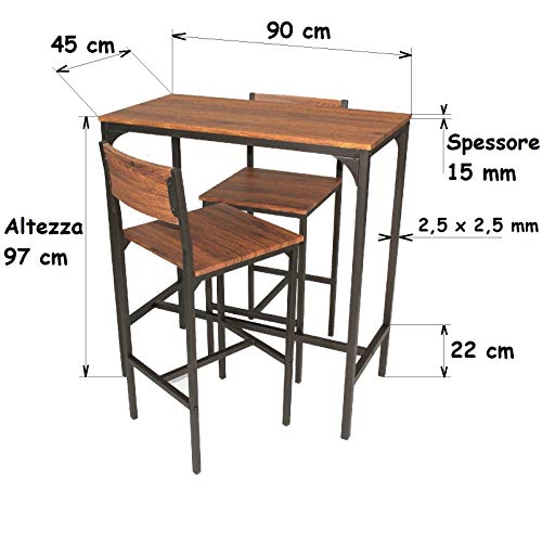 YELLOO Mod. Venice Set Mesa de Bar y 2 taburetes Color Marron Sillas Design Meubles