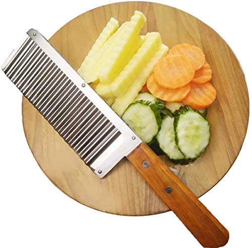 YFOX 2-Trituradora de papel ondulado con mango de madera, cortador de ensalada de acero inoxidable,para cortar verduras, patatas fritas,ensaladas,es una práctica herramienta de cocina (2 unidades)