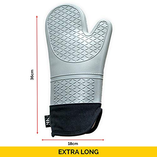 YHK 2 mitones de silicona extra largos: guantes profesionales para hornear resistentes al calor que se utilizan en su pizza, holandés, tostadora, horno de microondas