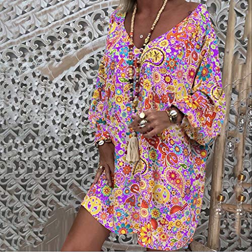 YiHANK 2019 Verano Más El Tamaño De Las Mujeres De Hombro De Impresión Floral De Manga Larga Irregular Casual Vestido De Colores Brillantes Del Sol Brillante Entusiasmo Señoras Vestidos