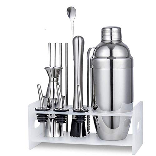 Yinaa Coctelera de Cóctel Profesional Set para Cócteles Antióxido Fuerte y Duradero Set de Coctelera Kit de Bartender Estante Blanco+Taza de Pasillo Negra