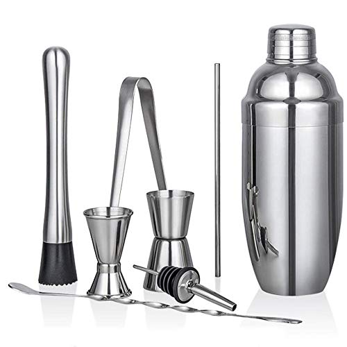 Yinaa Coctelera de Cóctel Profesional Set para Cócteles Antióxido Fuerte y Duradero Set de Coctelera Kit de Bartender Estante Blanco+Taza de Pasillo Negra