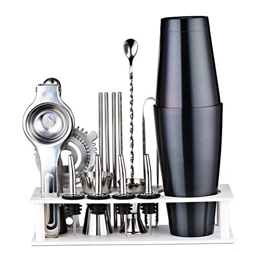 Yinaa Coctelera de Cóctel Profesional Set para Cócteles Antióxido Fuerte y Duradero Set de Coctelera Kit de Bartender Estante Blanco+Taza de Pasillo Negra