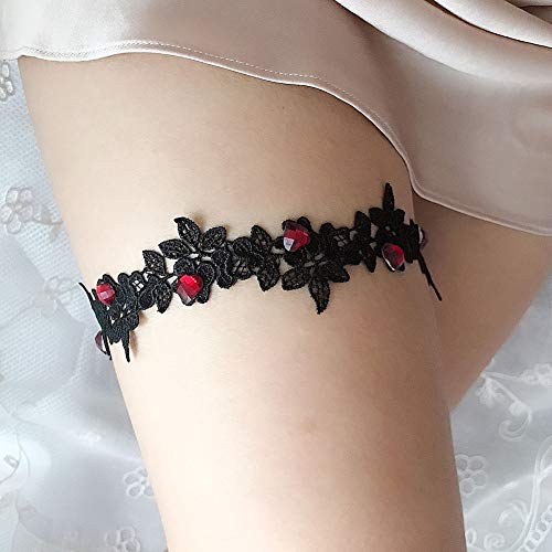 Yiyu Hechos A Mano Liga De Encaje De Novia Rosas Red Garter Muslos Sexys De Los Accesorios del Anillo, Liguero Novia Hechos A Mano Anillo De La Pierna x (Color : Black)