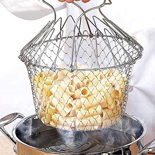 YJSD Canasta de freír Plegable, escalfar la Canasta de freír hirviendo, Colar la Cesta de Fugas de Aceite de Cocina casera portátil para Alimentos fritos o Frutas