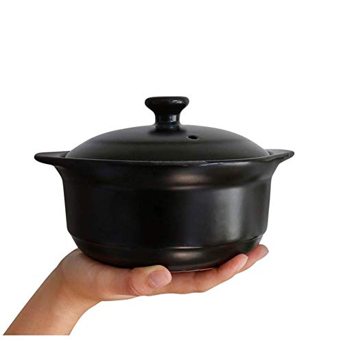 YLCJ Cuenco de Piedra Coreano Dolsot con Tapa, cazuela de cerámica, Olla Caliente para bibimbap y Sopa Jjiage, Comida Coreana, Negro, 1.05 Cuartos