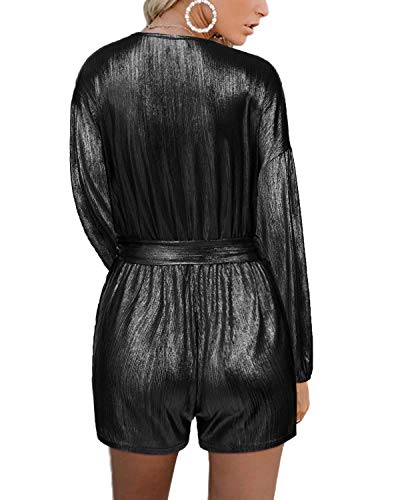 YOINS Vestido Fiesta Mujer Largo Mono Camisa Brillante Vestido Lentejuelas Mujer Casual Cuello En V Jumpsuit Elegante