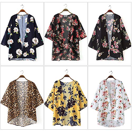 Yonhee - Chaquetas de chal floral para mujer, diseño floral, para playa, estilo boho y verano, informal, para mujer