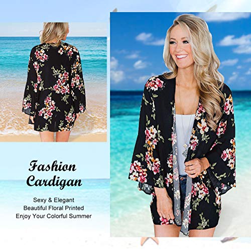 Yonhee - Chaquetas de chal floral para mujer, diseño floral, para playa, estilo boho y verano, informal, para mujer