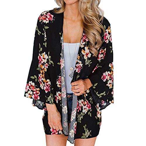 Yonhee - Chaquetas de chal floral para mujer, diseño floral, para playa, estilo boho y verano, informal, para mujer