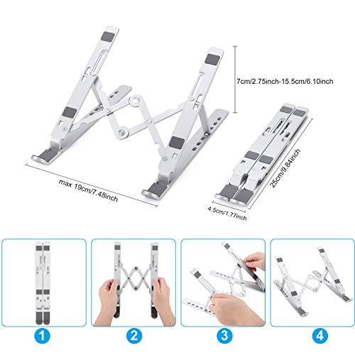 YOOKEA Soporte Portatil Ventilado de Alumnio con 7 Ángulos Ajustables Soporte Ordenador Portátil Plegable y Antideslizante para Ordenador de 8 a 17 Pulgadas, 4.5 X 19~25 cm