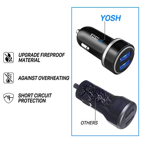 YOSH Cargador de Coche con Doble USB Puerto, 24W 4.8A Cargador Coche con Carga Rápida indicador LED, Cargador Móvil para iPhone 11 Xiaomi RedMi Note 8 Samsung S10 Huawei P30 BQ Aquaris X HTC Switch