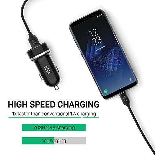 YOSH Cargador de Coche con Doble USB Puerto, 24W 4.8A Cargador Coche con Carga Rápida indicador LED, Cargador Móvil para iPhone 11 Xiaomi RedMi Note 8 Samsung S10 Huawei P30 BQ Aquaris X HTC Switch