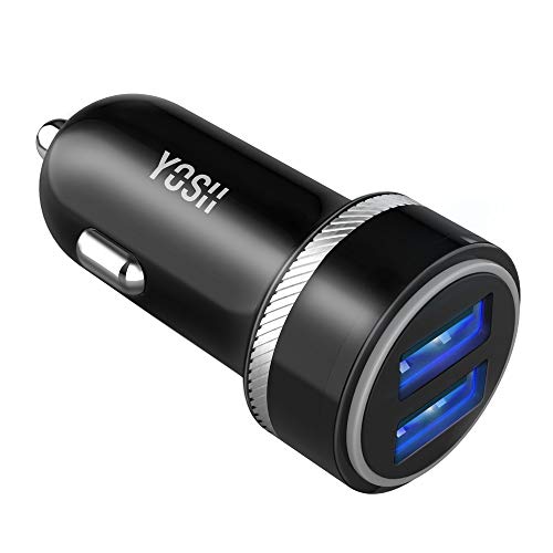 YOSH Cargador de Coche con Doble USB Puerto, 24W 4.8A Cargador Coche con Carga Rápida indicador LED, Cargador Móvil para iPhone 11 Xiaomi RedMi Note 8 Samsung S10 Huawei P30 BQ Aquaris X HTC Switch