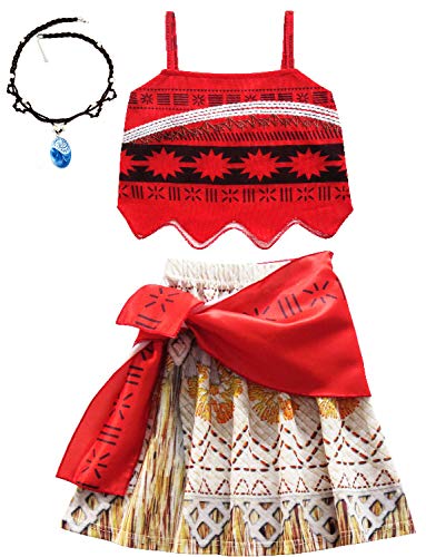 YOSICIL Moana Vaiana Disfraz niñas con Collar Vestido Bohemia con los Tirantes sin Mangas con una Faja Trajes de Parte cumpleaños Fiesta Cosplay Fiesta Carnaval de Halloween niños 100-140cm