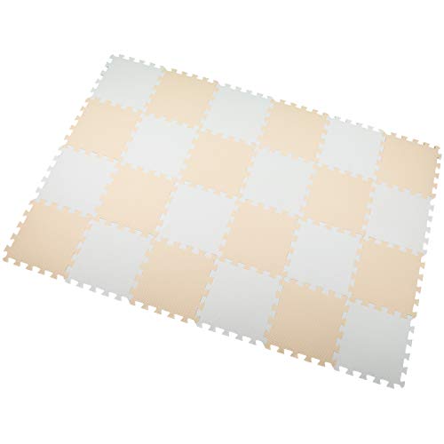 Yostrong Esterilla Puzzle para Suelo de Gimnasio y Fitness | Alfombra Juegos Bebe | Protección de Goma Espuma | Alfombrilla Protectora Expandible de 24 Losas. Blanco, Beige. YC-AJb24N