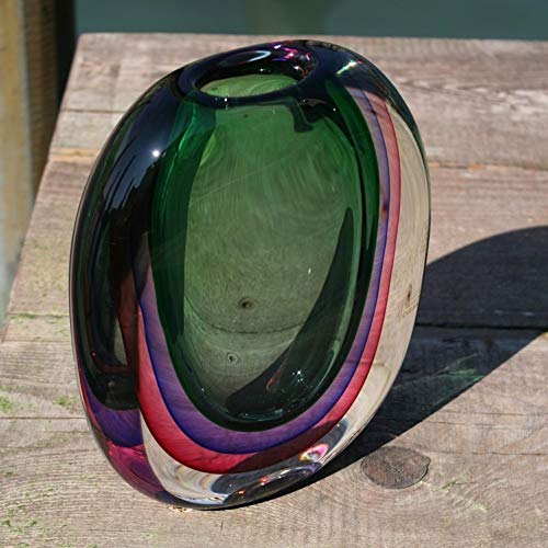 YourMurano - Jarrón de cristal de Murano, centro de mesa multicolor, forma ovalada, diseño moderno, fabricado en Italia, marca de origen garantizada, Cliff