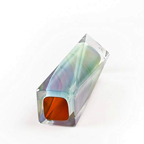 YourMurano Murano Jarrón de cristal, diseño geométrico, jarrón multicolor, hecho a mano, 100% marca de origen garantizada, cuadrado Calcedonio