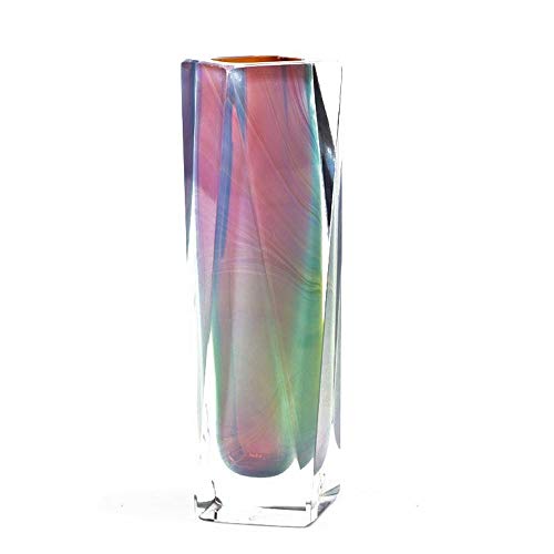 YourMurano Murano Jarrón de cristal, diseño geométrico, jarrón multicolor, hecho a mano, 100% marca de origen garantizada, cuadrado Calcedonio