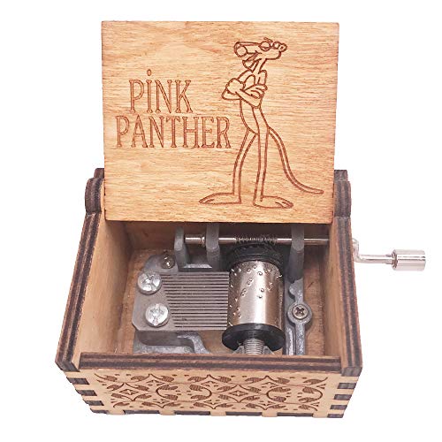 Youtang Caja de música de Pantera Rosa con manivela Hecha a Mano, Caja Musical Tallada de Madera, Regalo Musical, Tema de Play Pink Panther, Madera, marrón, marrón