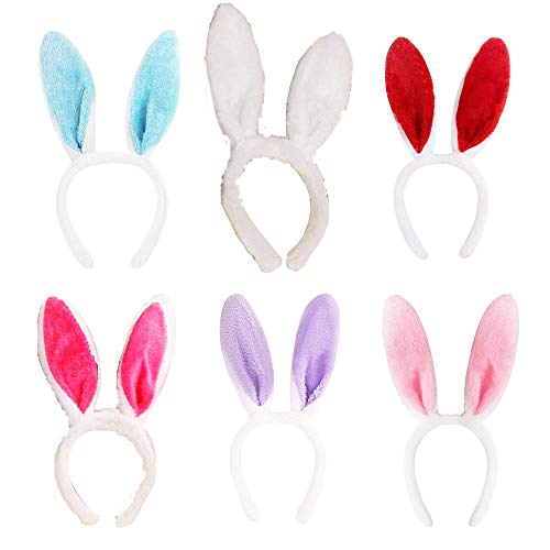 ysister 6pcs Bunny Ears Rabbit Headband Día de los niños Forma de Conejo Tocado Accesorios de Rendimiento Bunny Girl Conejo de Peluche Oreja para la Fiesta de Disfraces de Pascua Dress Up