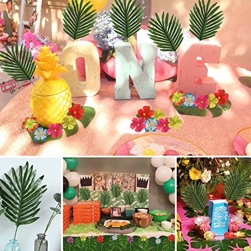 Yuccer 48 Piezas Decoraciones de Fiesta Tropical, Hojas de Palma Monstera Artificial Tropical y Flores Hibiscus para Decoración de Fiesta Hawaiana Luau Selva Temática de Playa