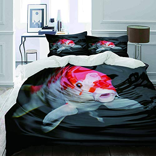 YUDILINSA Funda nórdica Funda de Almohada, edredón, Juego de Cama,Pez Rojo Japón Koi Carpa en Estanque Amoníaco Amonio Cría Carbohidratos Cultivo,140 x 200 cm