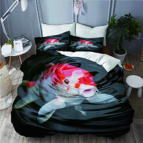 YUDILINSA Funda nórdica Funda de Almohada, edredón, Juego de Cama,Pez Rojo Japón Koi Carpa en Estanque Amoníaco Amonio Cría Carbohidratos Cultivo,140 x 200 cm