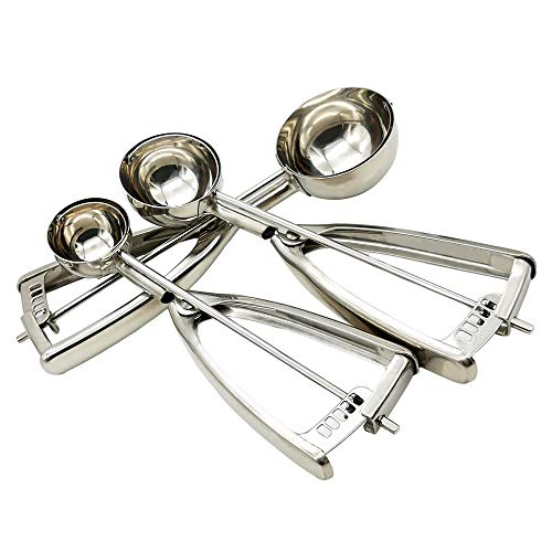 Yuknees Cucharas de Helado,3Pcs con Disparador 304 Acero Inoxidable Cuchara de Helado,Dosificador Racionador Helado,para Helado y Fruta,Galleta, Masa,Bolas de Carne