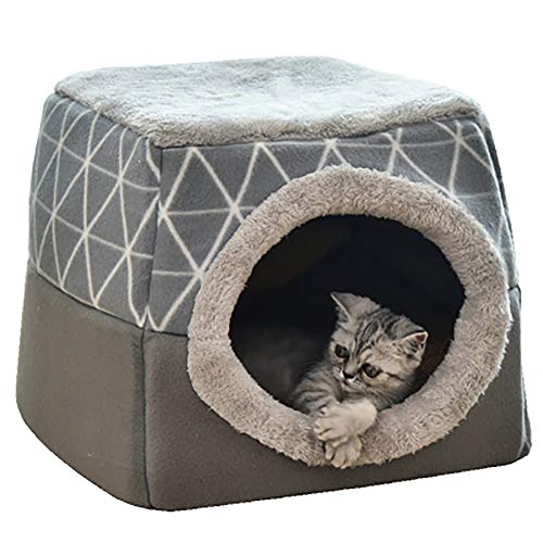 YunNasi Casas para Gato Cueva para Animales Casa de Gato Cama Cueva para Perros Cama para Gatos con Cojín Extraíble Lavable Cama para Perros Cálida en Invierno (35x33x30cm, Gris)