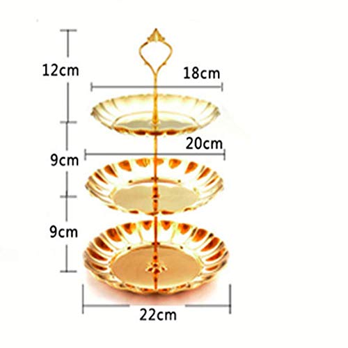 yurunn Plato de Acero Inoxidable Plato de Fruta Plato de Pastel Hotel KTV Plato de Fruta Oro Tres Niveles