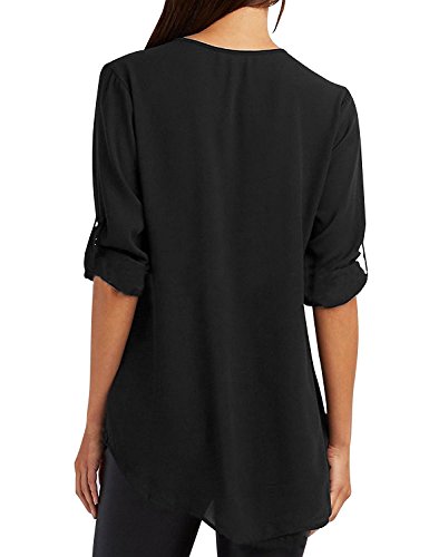 Yuson Girl Camisas Mujer Nuevo Blusas para Mujer Vaquera Sexy Gasa Tops Camisetas Mujer Cremallera Manga Corta Blusas (Negro, M)