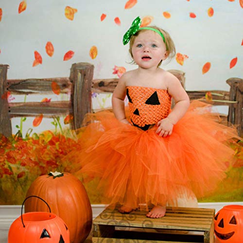 YWLINK Disfraz De Bruja De Calabaza De Halloween Doble Sin Mangas para NiñOs Disfraz De Tutú De Rendimiento Uniforme Falda De Red Vestido De Fiesta Lindo Traje De Juego Regalo(Naranja,7-9 años/XL)