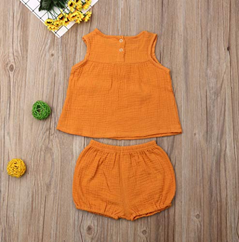 YWLINK Verano Mezcla De AlgodóN Bebé NiñO Conjuntos,Camiseta Sin Mangas En Color Liso Camisola Manga Corta+Pantalones De Burbujas Traje De 2 Piezas Encantadora Comodidad(Amarillo,2-3 años/110)