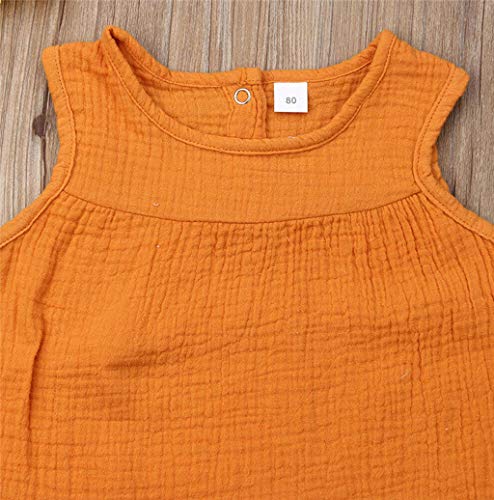 YWLINK Verano Mezcla De AlgodóN Bebé NiñO Conjuntos,Camiseta Sin Mangas En Color Liso Camisola Manga Corta+Pantalones De Burbujas Traje De 2 Piezas Encantadora Comodidad(Amarillo,2-3 años/110)