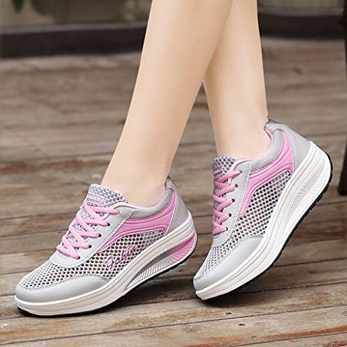 YWLINK Zapatillas De Deporte Transpirables De Malla De Moda para Mujer Zapatos Ocasionales Zapatillas Estudiantes Fondo Grueso Fiesta De CumpleañOs Corriendo Ciclismo Antideslizante(Rosado,36EU)