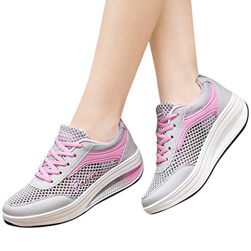 YWLINK Zapatillas De Deporte Transpirables De Malla De Moda para Mujer Zapatos Ocasionales Zapatillas Estudiantes Fondo Grueso Fiesta De CumpleañOs Corriendo Ciclismo Antideslizante(Rosado,36EU)