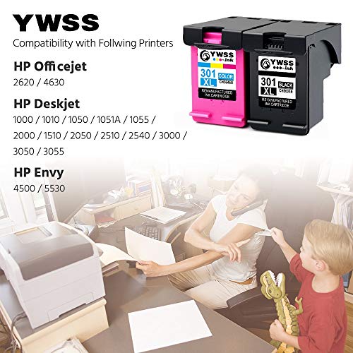 YWSS Remanufacturado Cartucho de Tinta para HP 301 XL HP 301 Alto Rendimiento Cartucho de Tinta (1 Negro +1 Tricolor) CH563EE / CH564EE para HP Deskjet 1000 1010 1050 2000 2050 2540