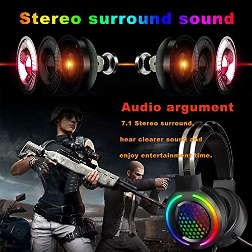 YYKJ Auriculares para Juegos RGB, Sonido Envolvente 7.1, Auriculares Ligeros con micrófono con reducción de Ruido, Envolvente de Graves, cómodos y Transpirables, adecuados para PC PS4 Blue