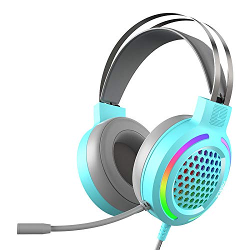 YYKJ Auriculares para Juegos RGB, Sonido Envolvente 7.1, Auriculares Ligeros con micrófono con reducción de Ruido, Envolvente de Graves, cómodos y Transpirables, adecuados para PC PS4 Blue