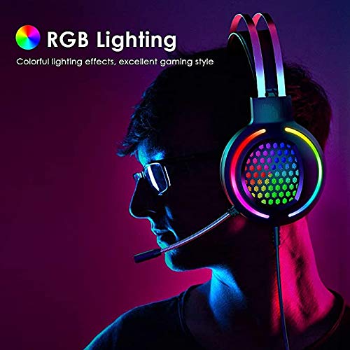 YYKJ Auriculares para Juegos RGB, Sonido Envolvente 7.1, Auriculares Ligeros con micrófono con reducción de Ruido, Envolvente de Graves, cómodos y Transpirables, adecuados para PC PS4 Blue